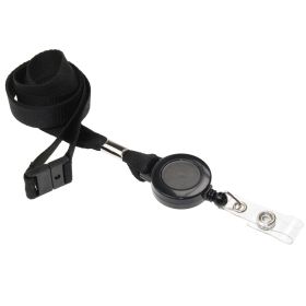 15mm rPET Black Access Card Lanyards with Flat Breakaway & Integrated Card Reel